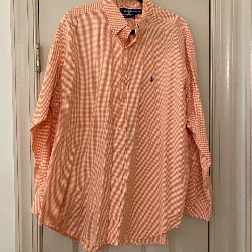 Ralph Lauren Men's XL Orange Checkered Button Down Shirt